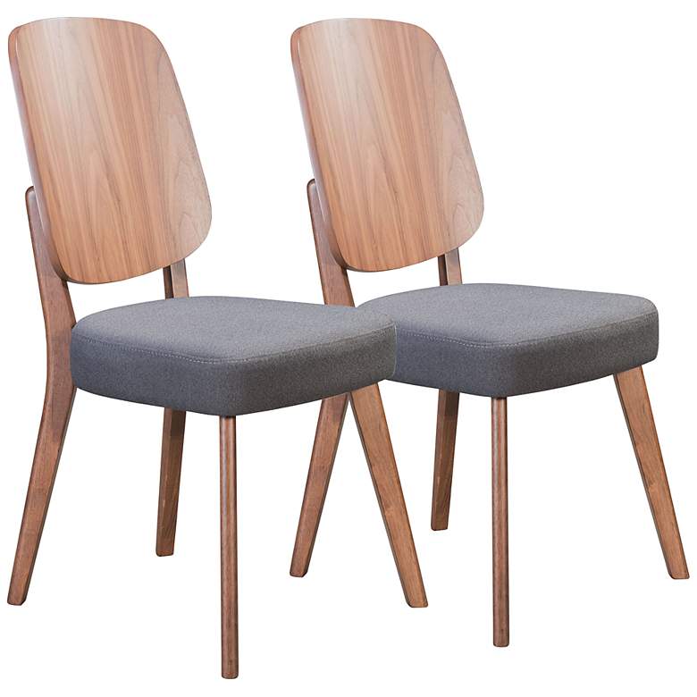 Image 1 Alberta Dark Gray Fabric and Walnut Dining Chairs Set of 2