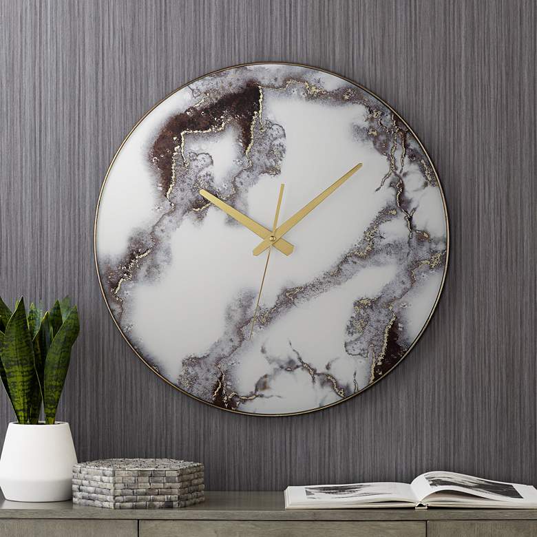 Image 1 Albie Black and White 17 3/4 inch Round Marble Clock