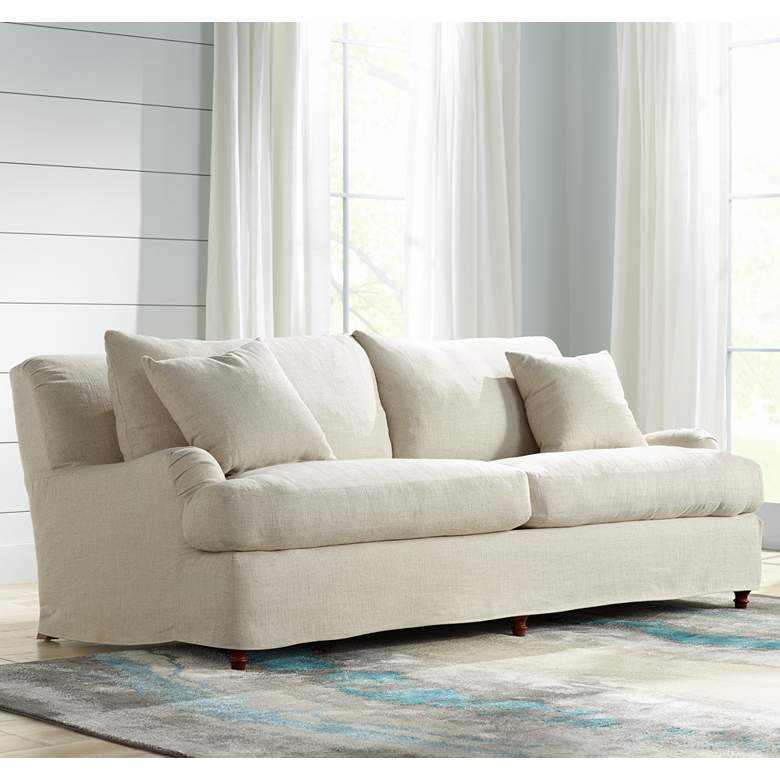 Image 1 Albion Chateau 89 1/2 inch Wide 2-Over-2 Linen Sofa with Pillows