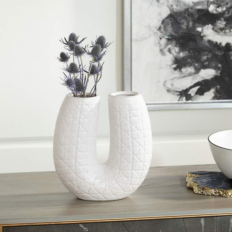 Image 2 Albuquerque Matte White 9 3/4 inch High U-Shaped Decorative Vase