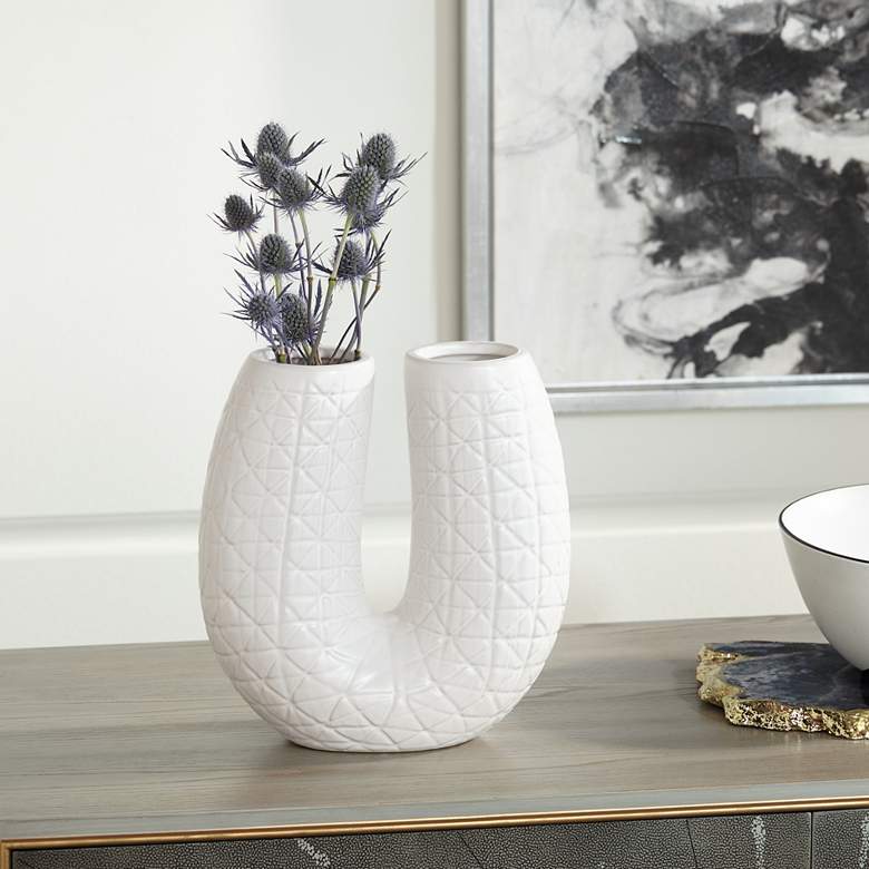 Image 2 Albuquerque Matte White 9 3/4" High U-Shaped Decorative Vase