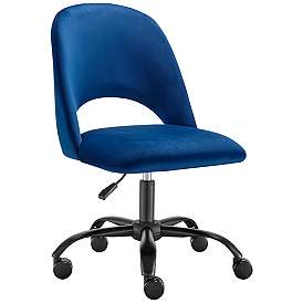 Image2 of Alby Blue Velvet Adjustable Swivel Office Chair