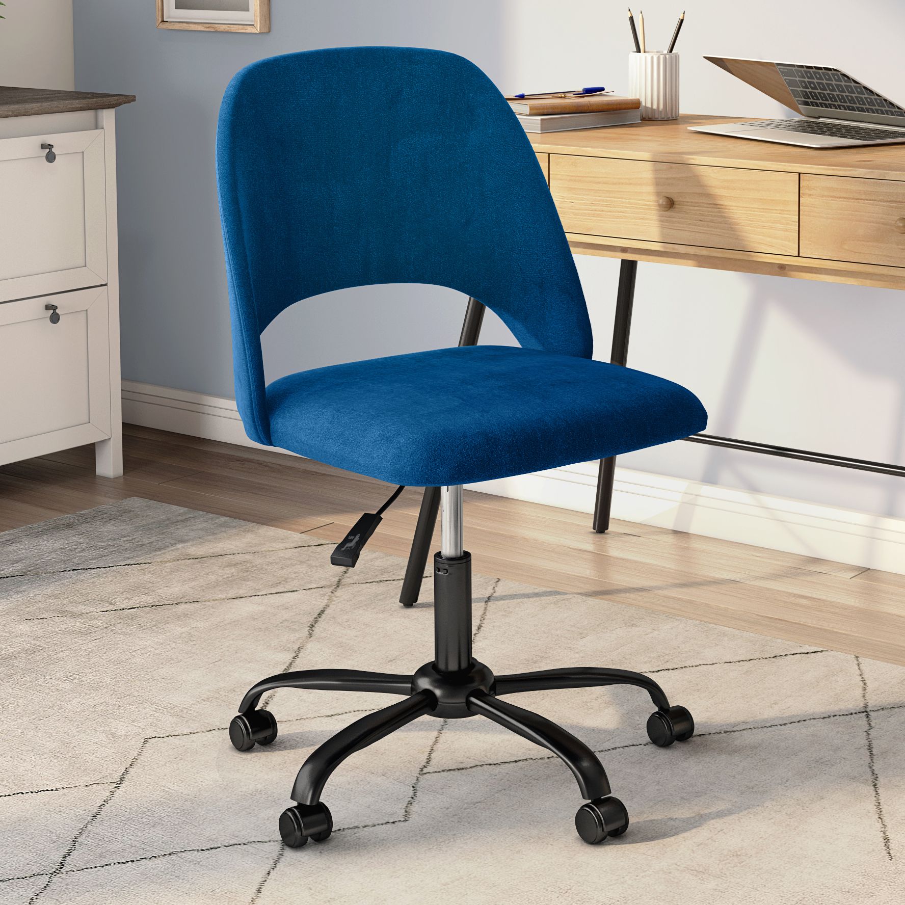 Image Alby Blue Velvet Adjustable Swivel Office Chair