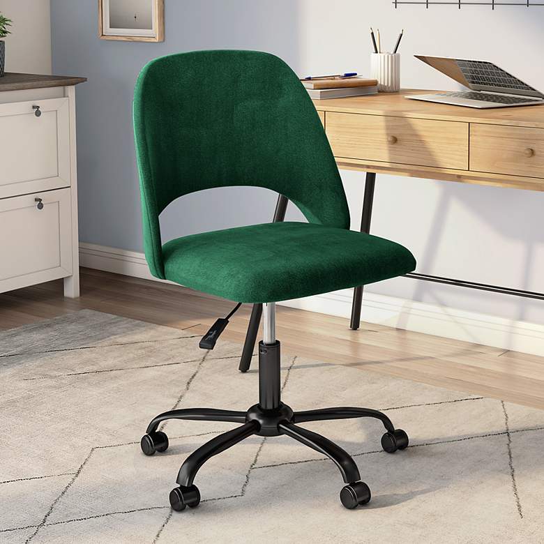 Image 1 Alby Green Velvet Adjustable Swivel Office Chair