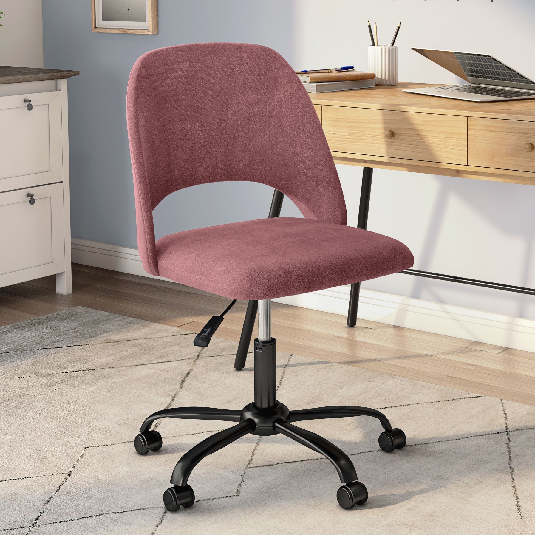 Pink velvet cheap swivel office chair