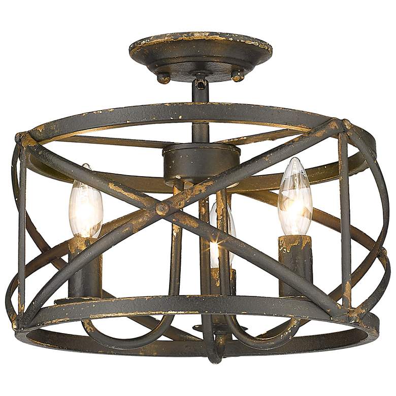 Image 2 Alcott 13 1/2" Wide Antique Black Iron 3-Light Ceiling Light