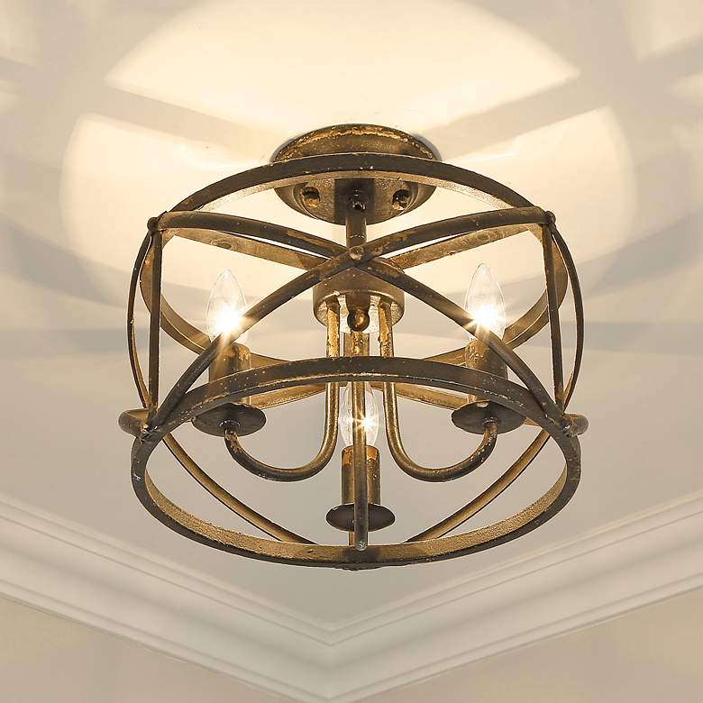 Image 1 Alcott 13 1/2" Wide Antique Black Iron 3-Light Ceiling Light