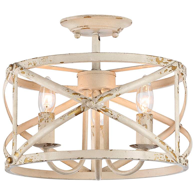 Image 1 Alcott 13 1/2" Wide Antique Ivory 3-Light Ceiling Light