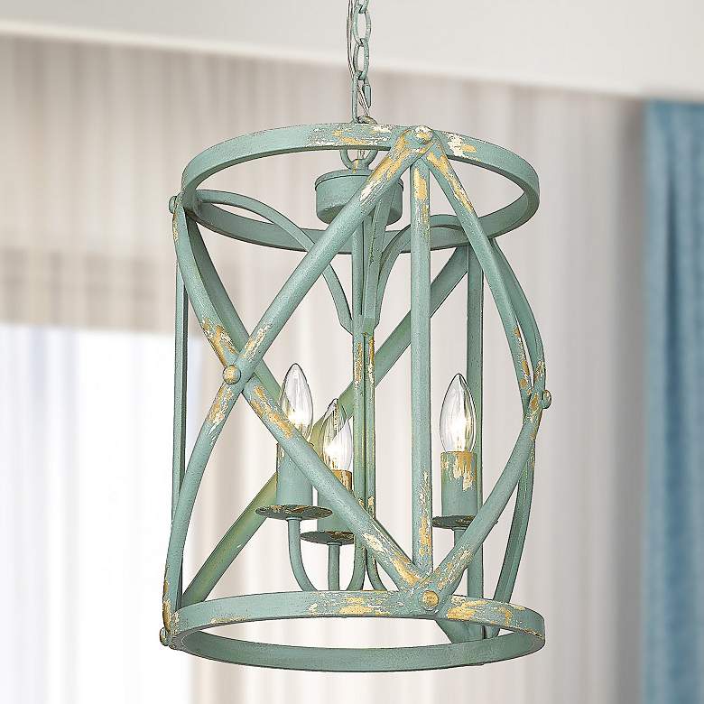 Image 1 Alcott 13" Wide Antique Teal 3-Light Pendant