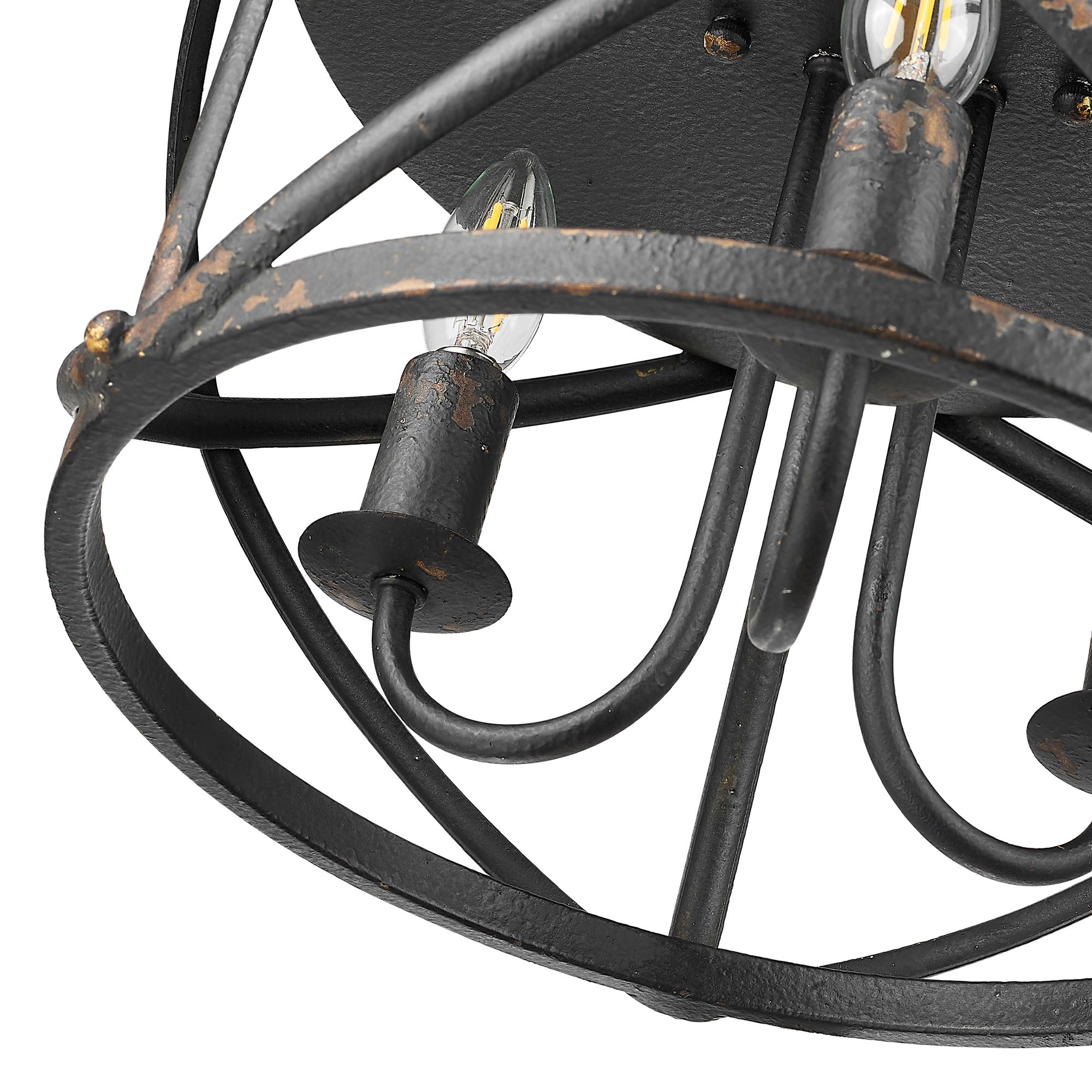 Alcott 2 Light Flush Mount in Antique Black Iron with No Shade