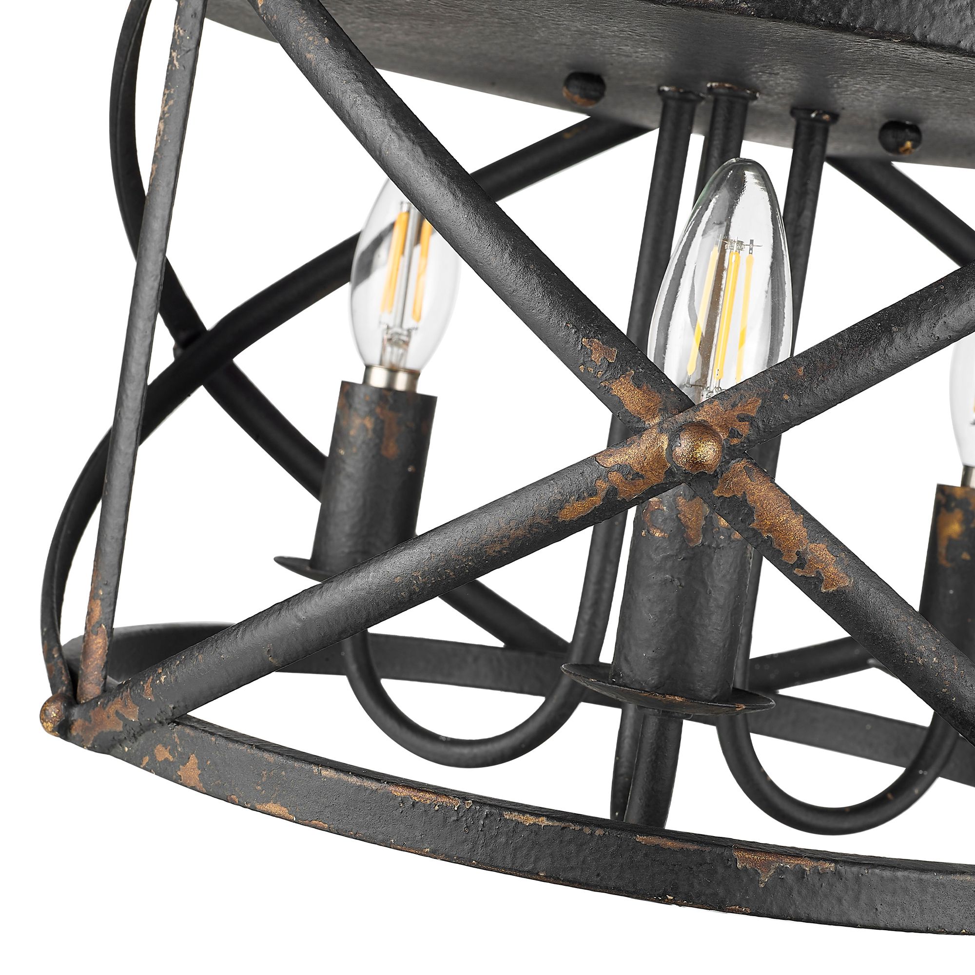 Alcott 2 Light Flush Mount in Antique Black Iron with No Shade