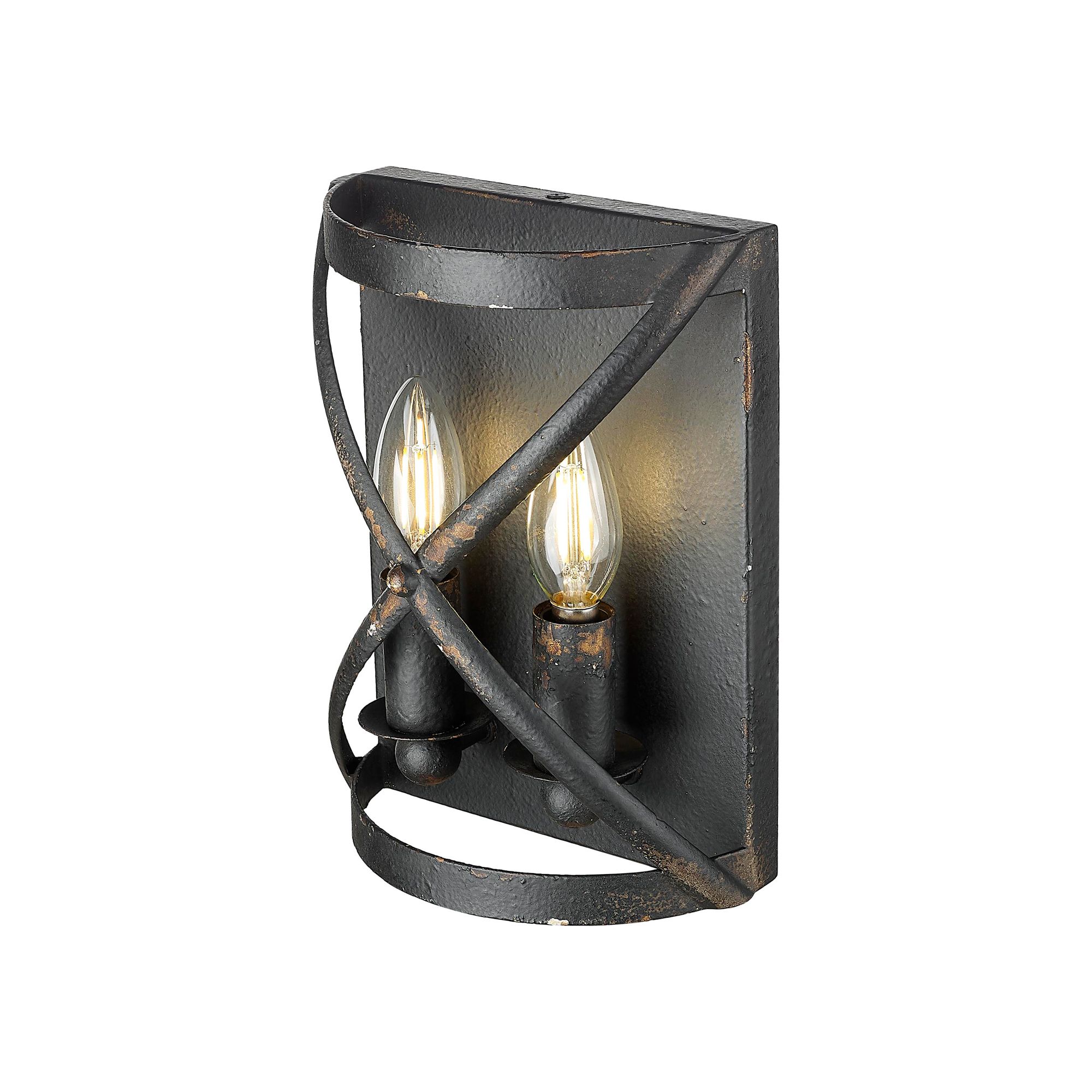 Alcott 2 Light Wall Sconce in Antique Black Iron with No Shade