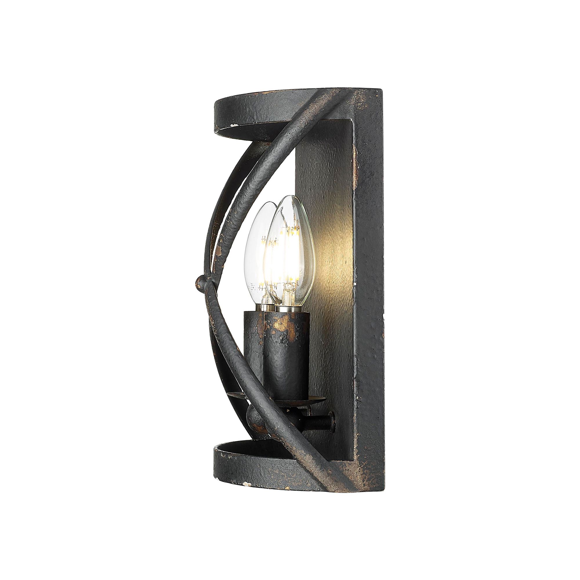Alcott 2 Light Wall Sconce in Antique Black Iron with No Shade
