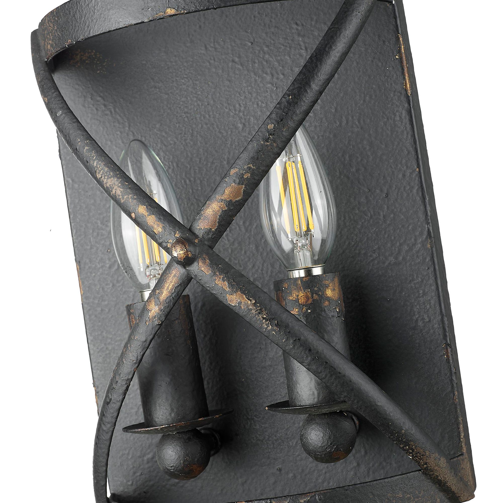 Alcott 2 Light Wall Sconce in Antique Black Iron with No Shade