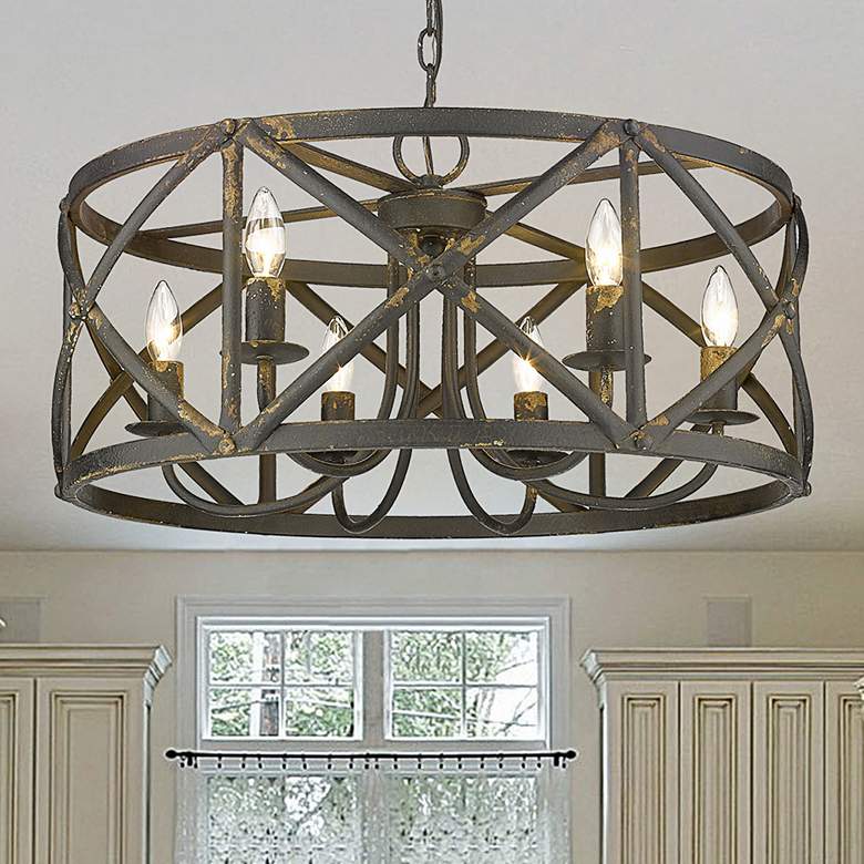Image 2 Alcott 26 1/4" Wide Antique Black Iron 6-Light Chandelier