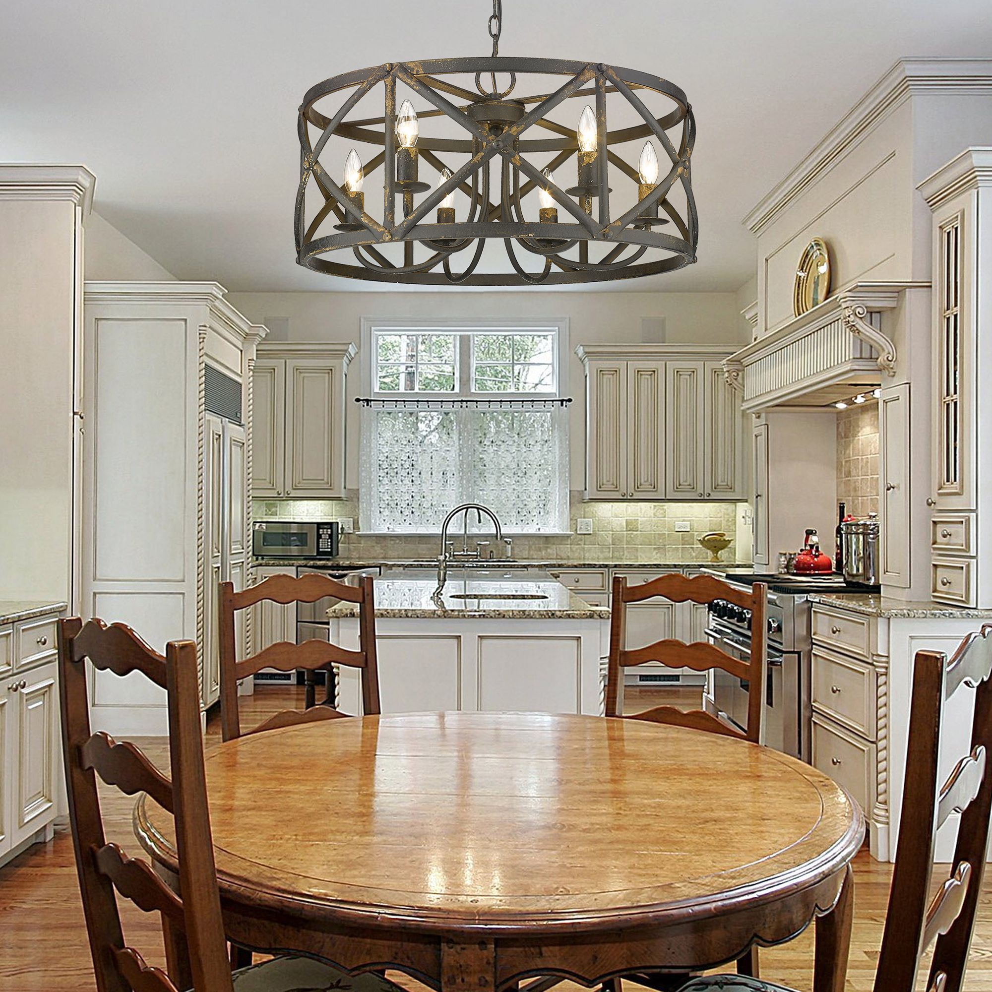 Alcott 26 1/4" Wide Antique Black Iron 6-Light Chandelier in scene