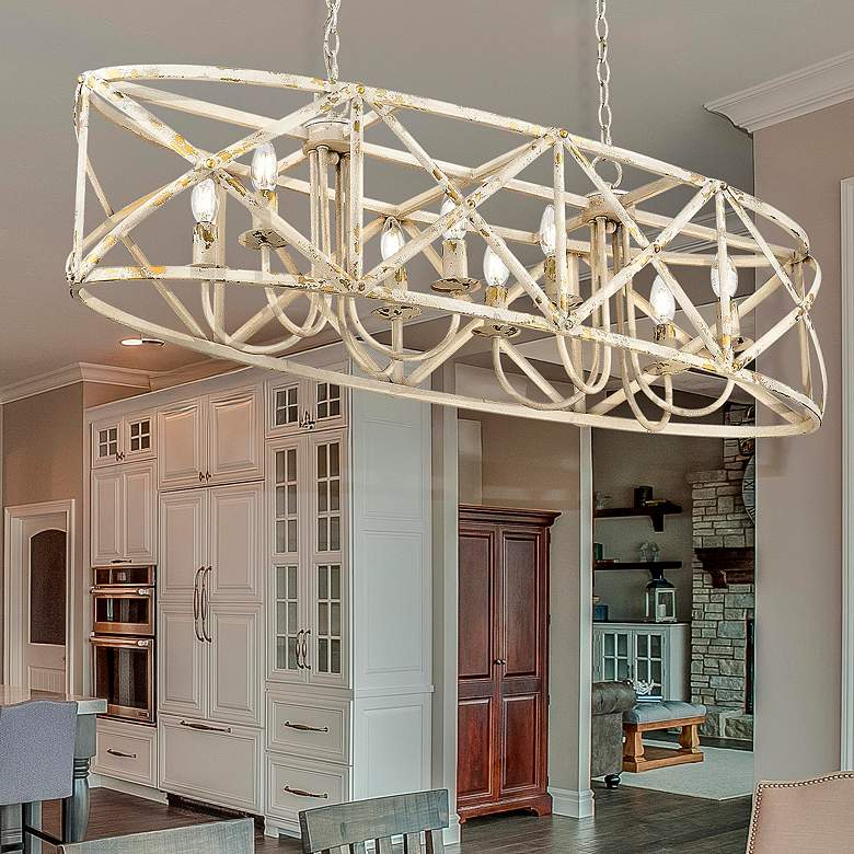 Image 1 Alcott 45" Wide Antique Ivory 8-Light Linear Pendant