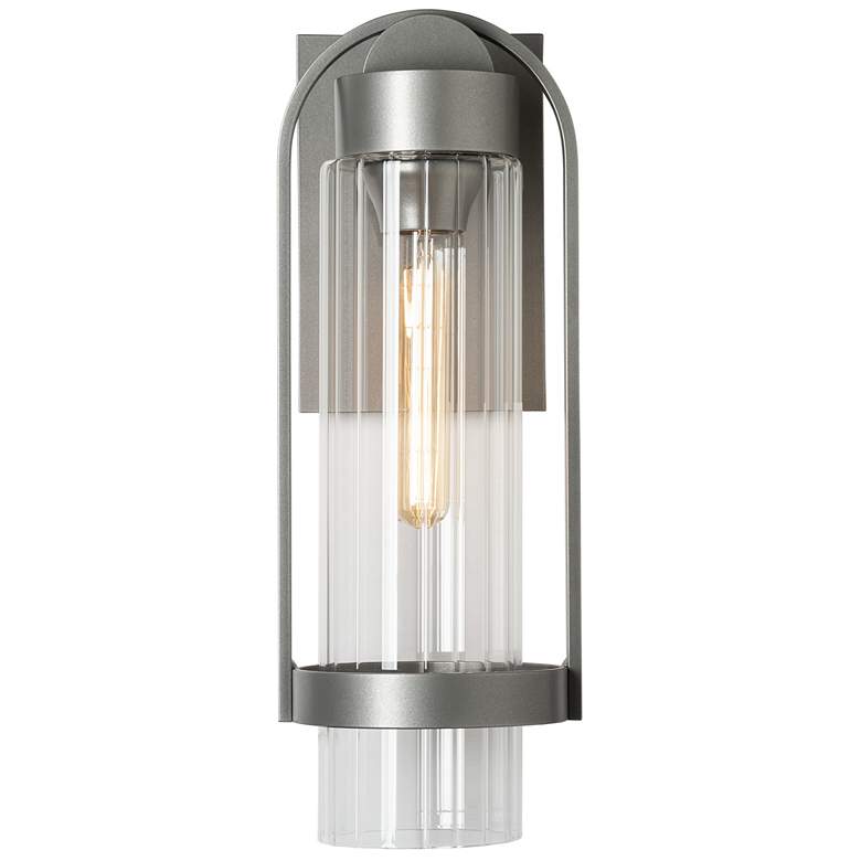 Image 1 Alcove 15.8" High Clear Glass Coastal Burnished Steel Outdoor Sconce