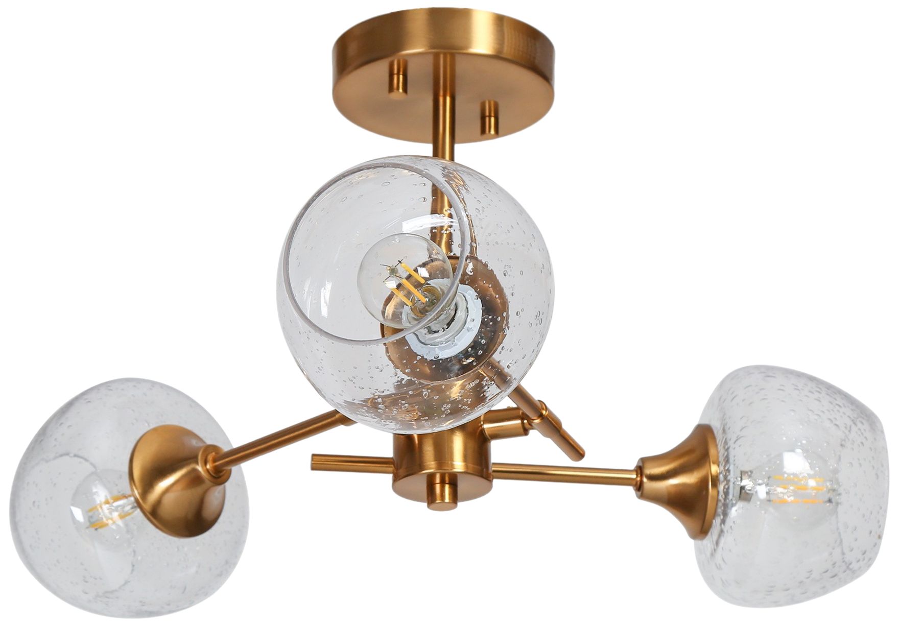Thumbnail2 of Alden 20"W Modern Brass 3-Light Sputnik Glass Semi-flush Mount