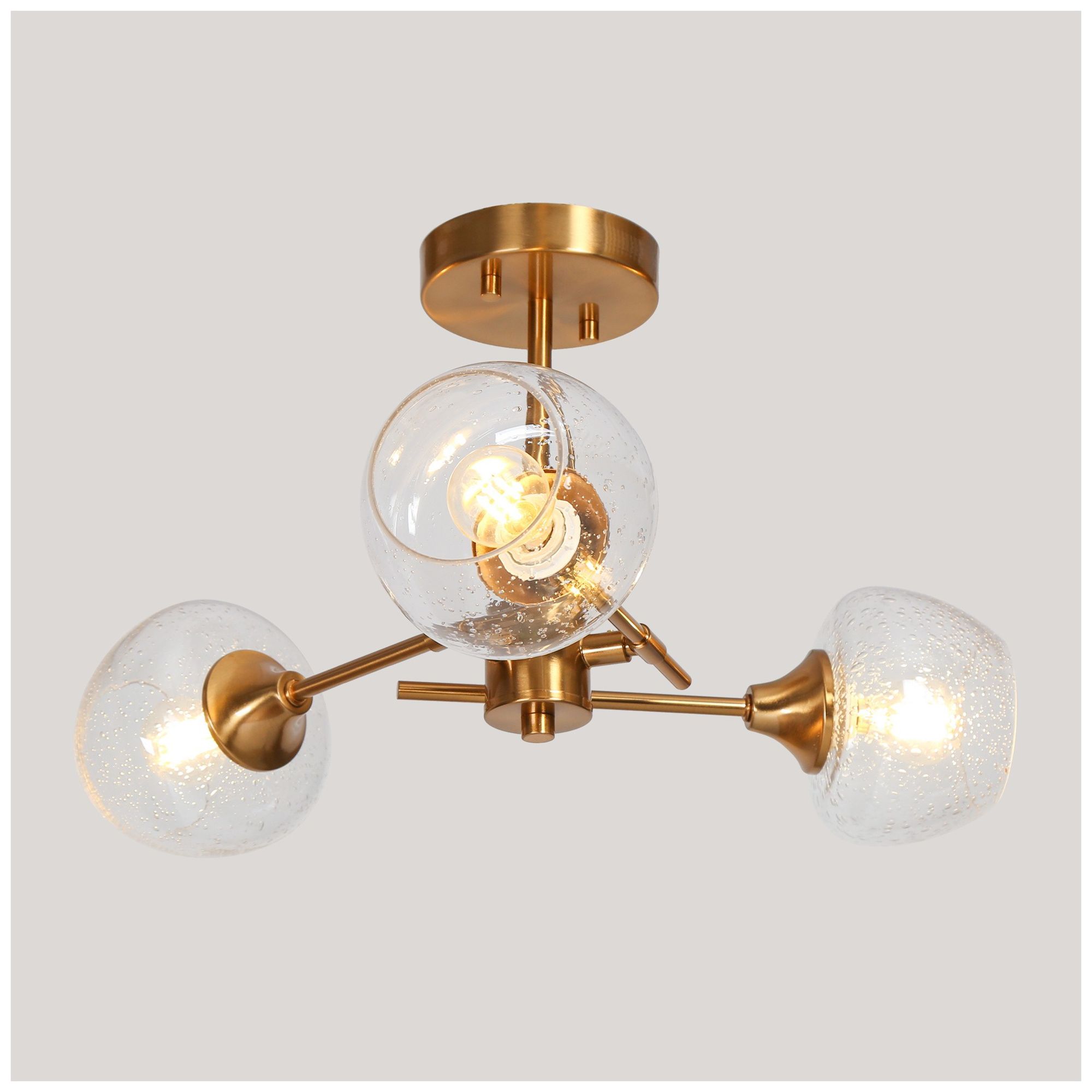 Thumbnail1 of Alden 20"W Modern Brass 3-Light Sputnik Glass Semi-flush Mount