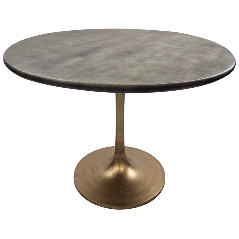 Image 1 Alden 40" Wide Fog Gray Top Gold Base Round Wood Dining Table