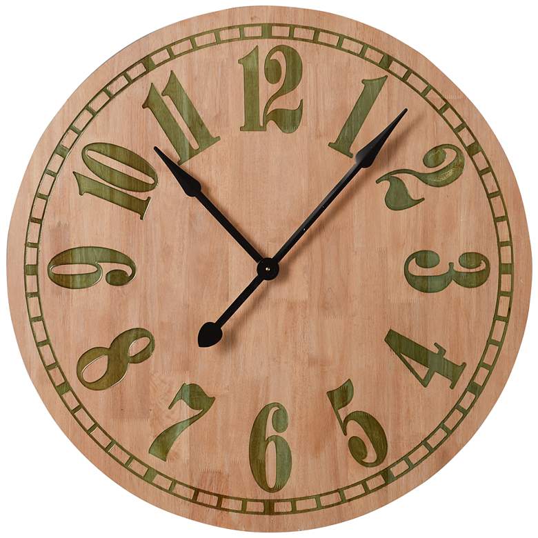 Image 1 Alder 32 inch Round Natural Wood Wall Clock