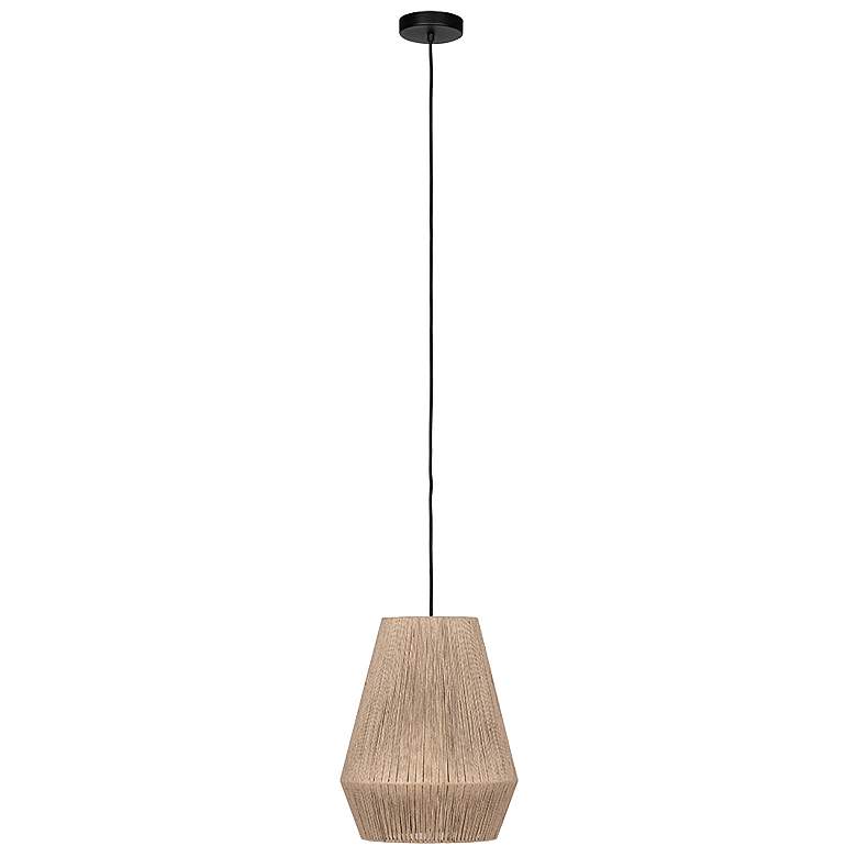 Image 1 Alderney 12 inch Wide Black Pendant With Brown Textile Thread Shade