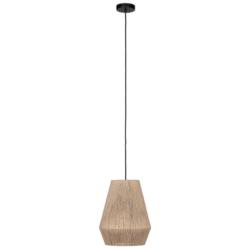 Alderney 12&quot; Wide Black Pendant With Brown Textile Thread Shade