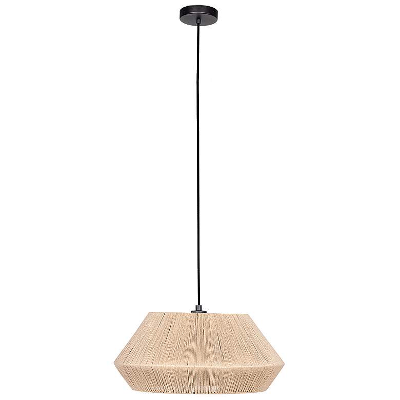 Image 1 Alderney 19" Wide Black Pendant Light With Brown Textile Thread Shade