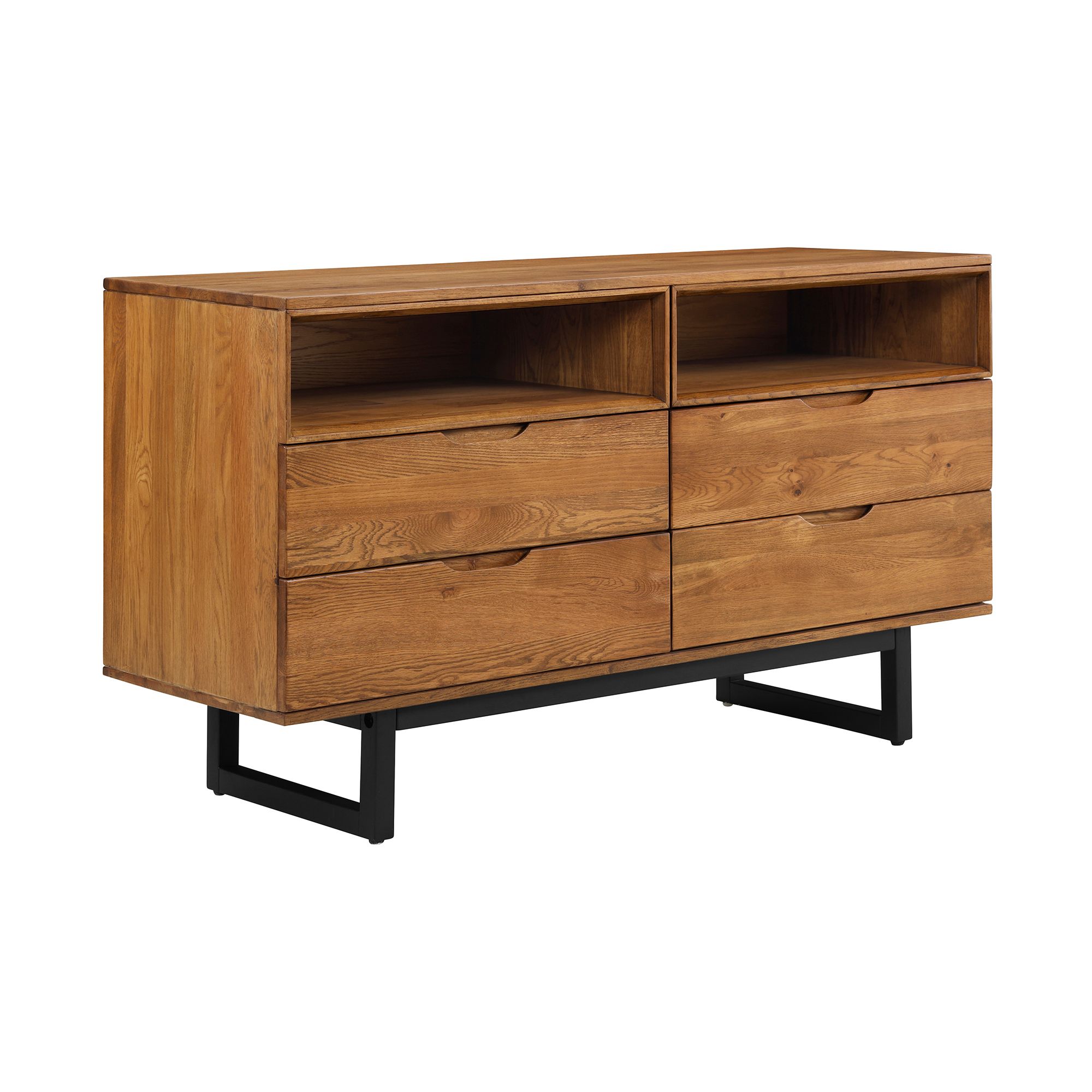 Image 2 Aldo Dresser with 4 Drawers in Brown Oak Wood and Black Metal Legs more views
