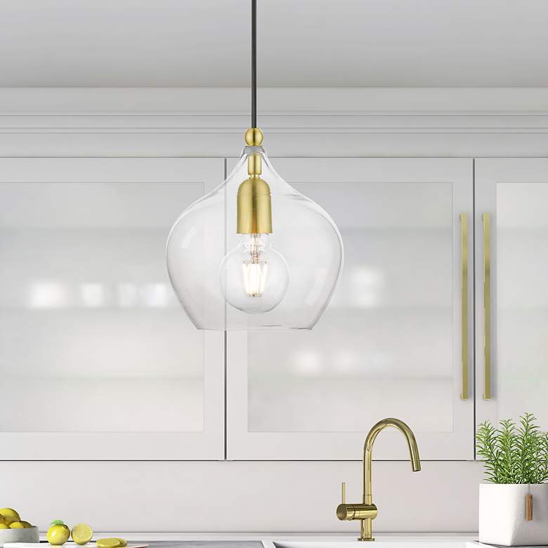 Image 1 Aldrich 1 Light Satin Brass Pendant with Polished Brass Accent