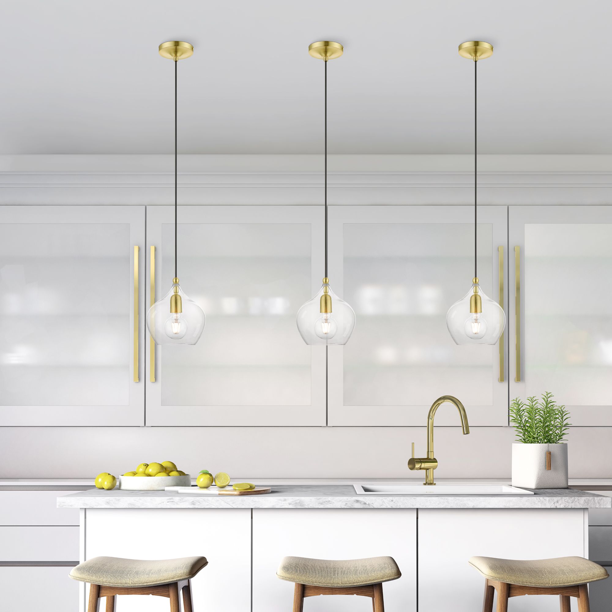 Aldrich 1 Light Satin Brass Pendant with Polished Brass Accent
