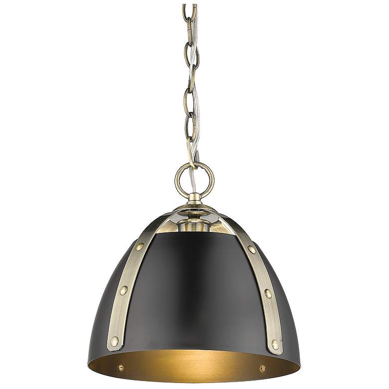 Image 1 Aldrich 10" Wide Aged Brass 1-Light Mini Pendant with Matte Black Shad