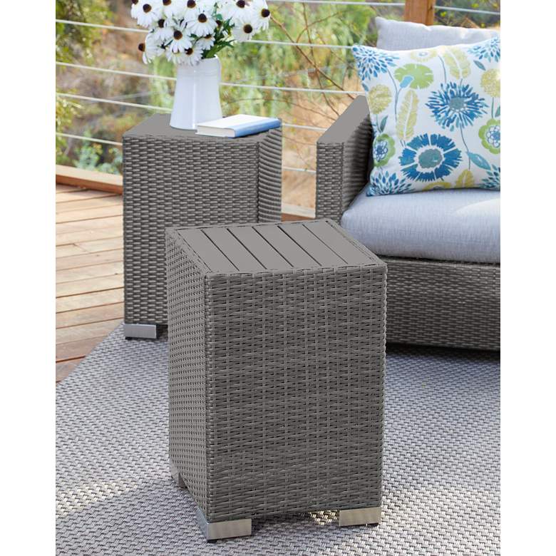 Image 1 Aldrich 15 3/4" Wide Gray Rattan Outdoor End Tables Set of 2