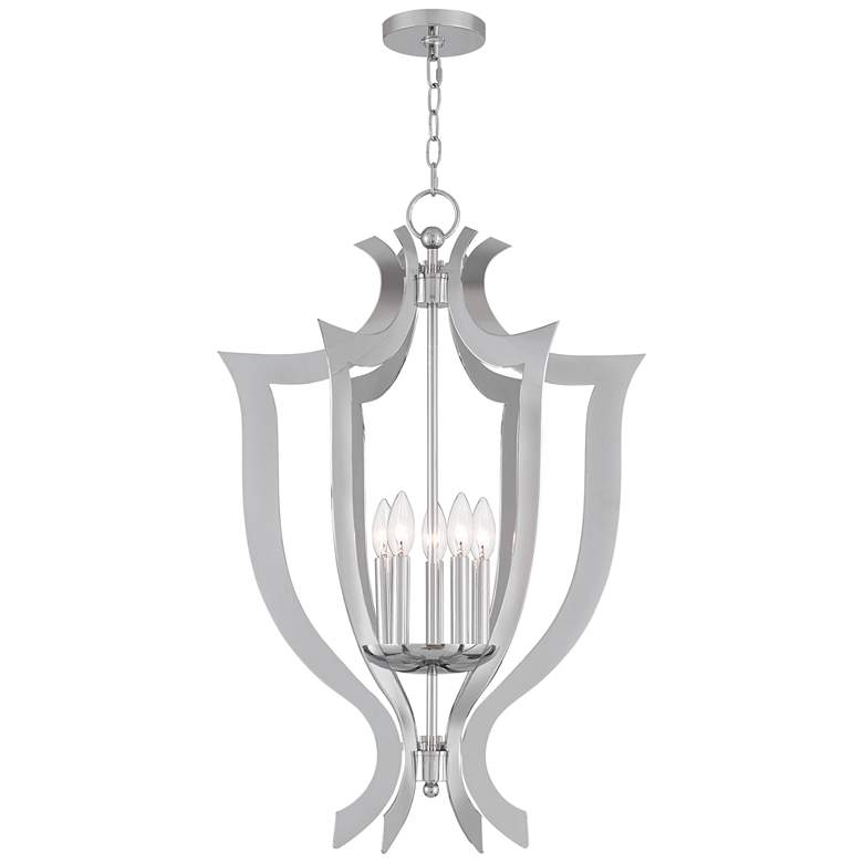 Image 2 Aldrich 20 1/2 inchW Polished Nickel 5-Light Lantern Chandelier