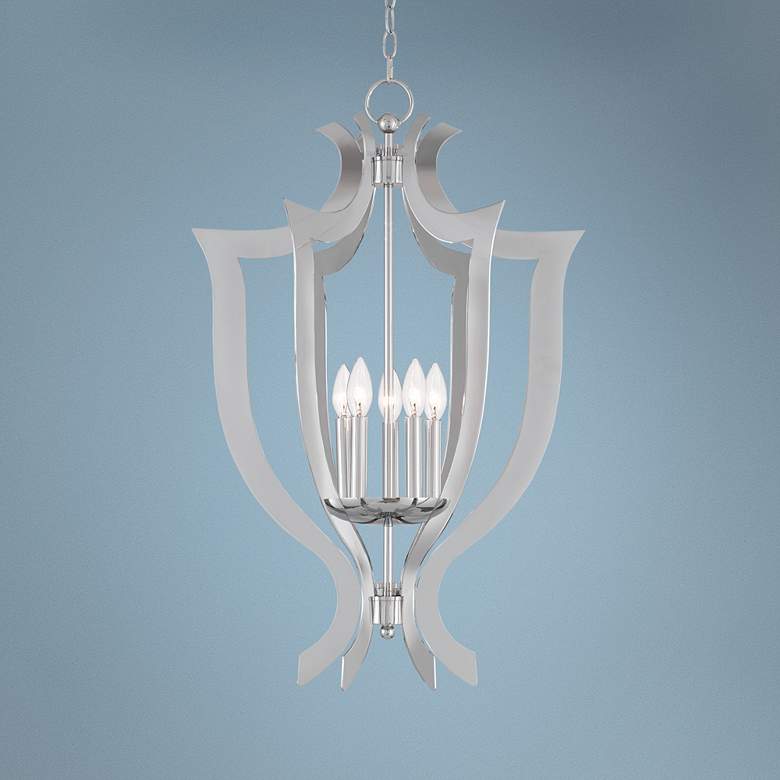 Image 1 Aldrich 20 1/2"W Polished Nickel 5-Light Lantern Chandelier