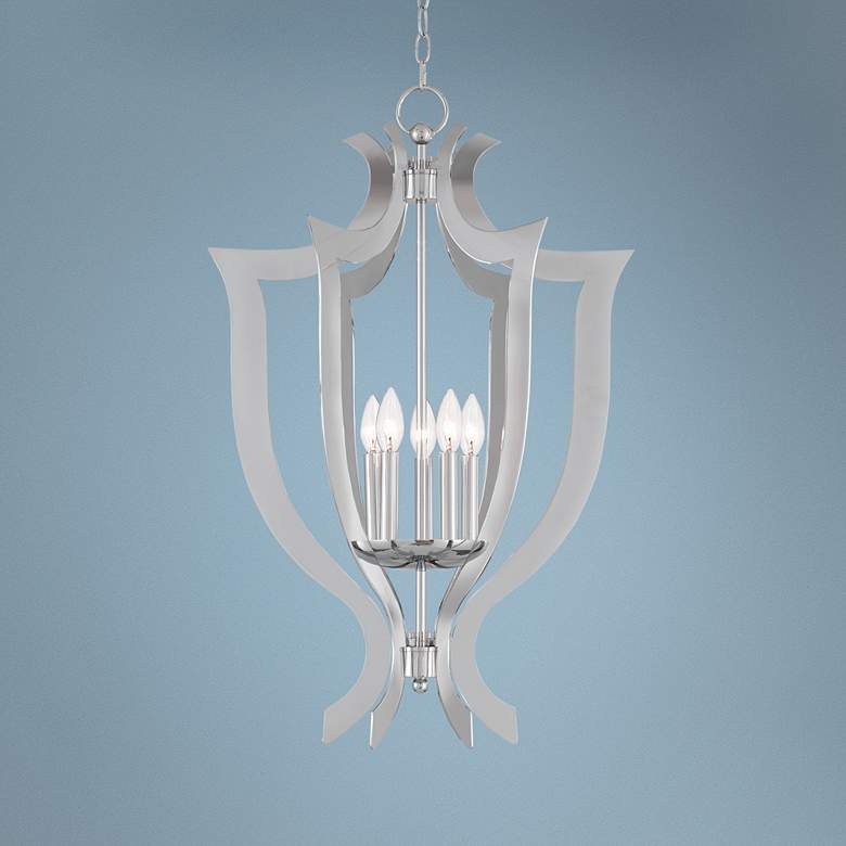 Image 1 Aldrich 20 1/2 inchW Polished Nickel 5-Light Lantern Chandelier