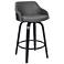 Alec 26 in. Swivel Barstool in Black Finish with Gray Faux Leather
