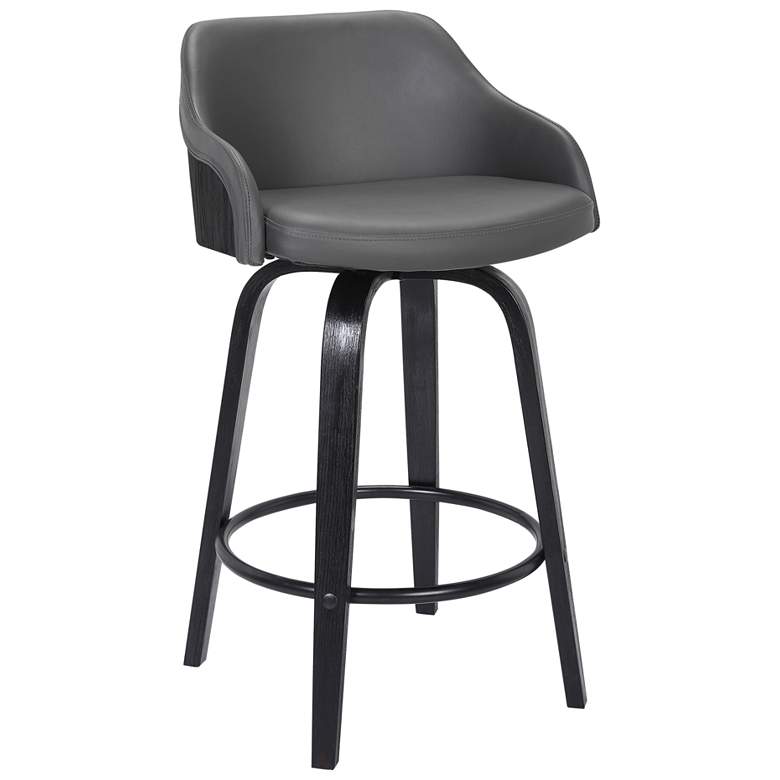 Image 1 Alec 26 in. Swivel Barstool in Black Finish with Gray Faux Leather