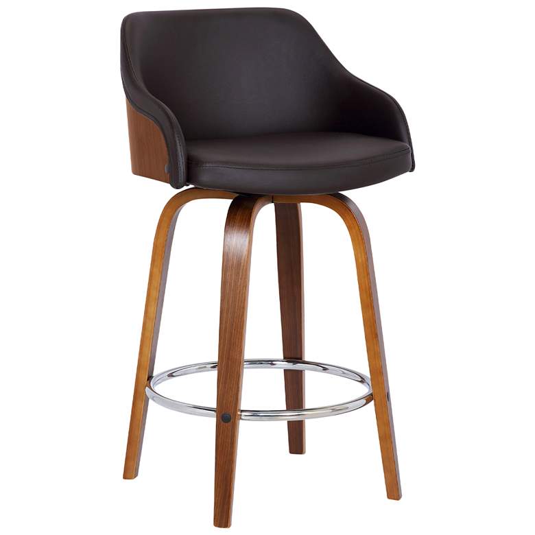 Image 1 Alec 26 in. Swivel Barstool in Chrome Finish with Brown Faux Leather