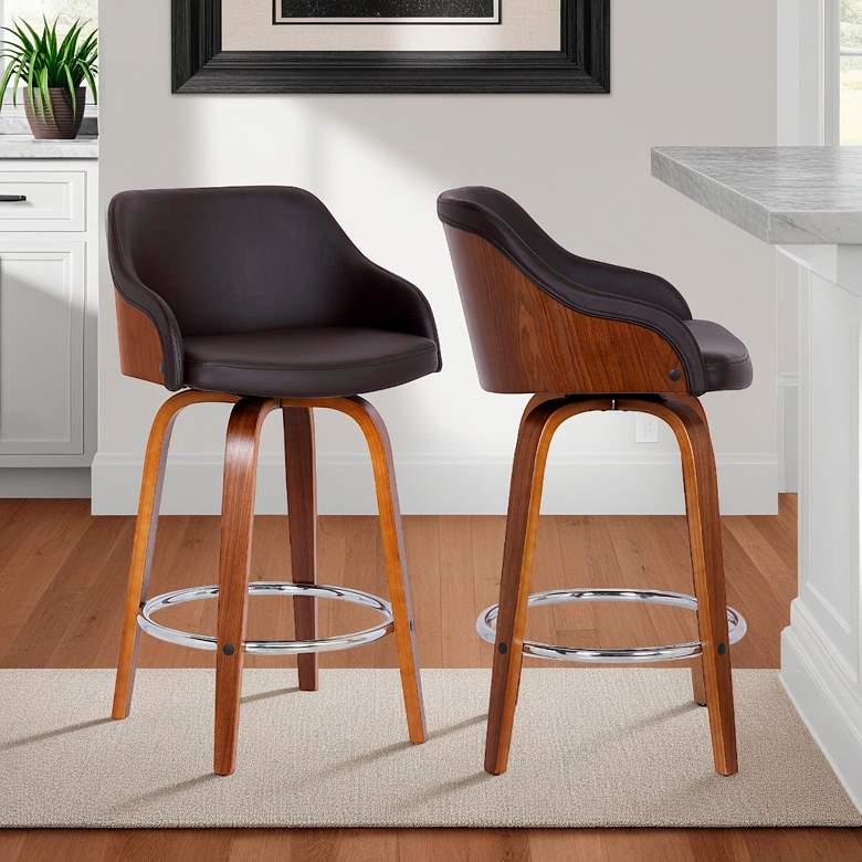 Image 7 Alec 26 in. Swivel Barstool in Chrome Finish with Brown Faux Leather more views