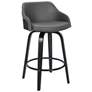 Alec 30 in. Swivel Barstool in Black Finish with Gray Faux Leather