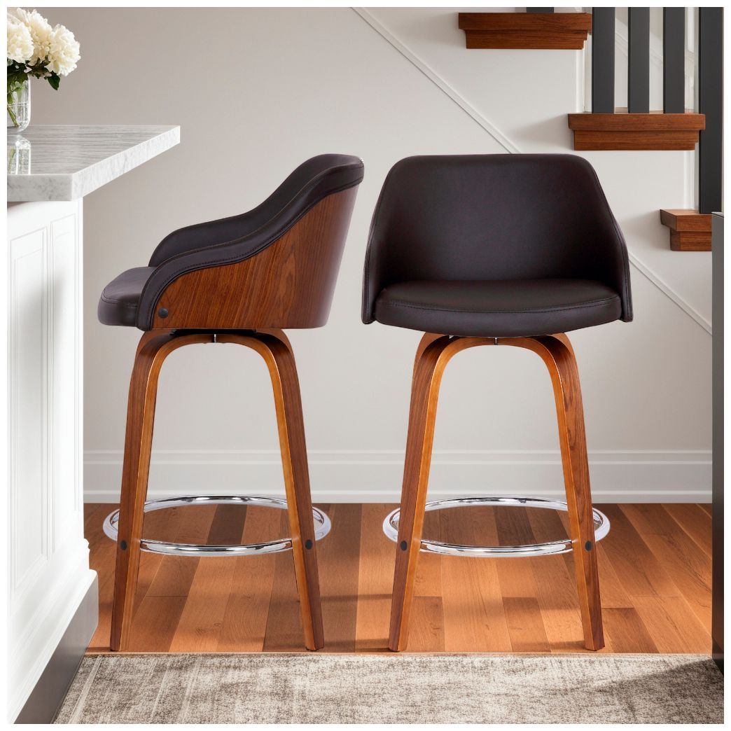 Image 4 Alec 30 in. Swivel Barstool in Chrome Finish with Brown Faux Leather more views