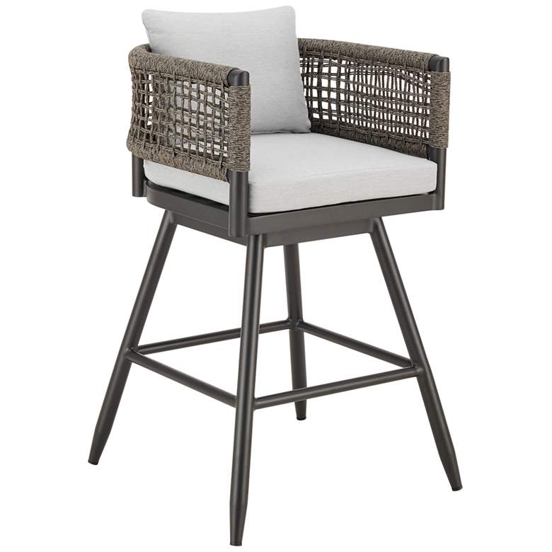 Image 1 Alegria 26 in. Outdoor Barstool in Aluminum, Gray Rope, Light Gray Cushions