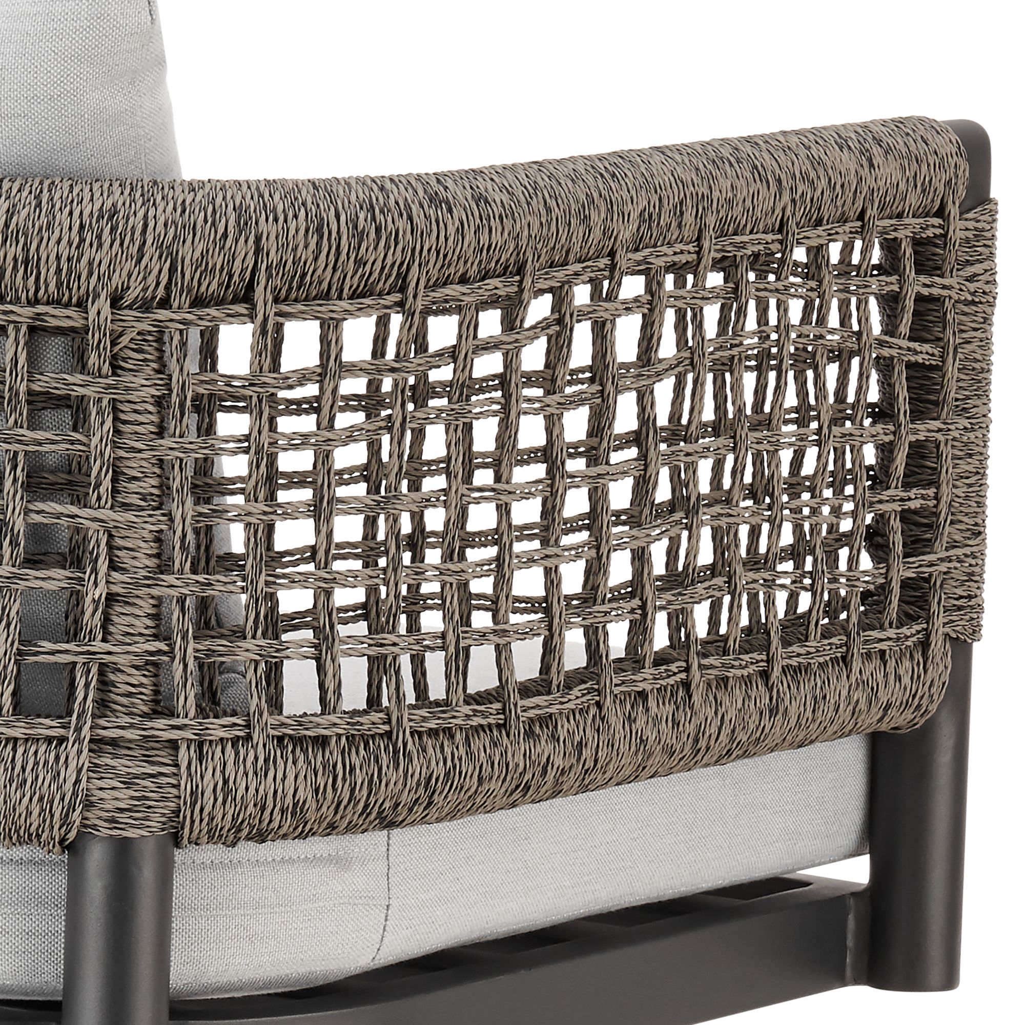 Alegria 26 in. Outdoor Barstool in Aluminum, Gray Rope, Light Gray Cushions