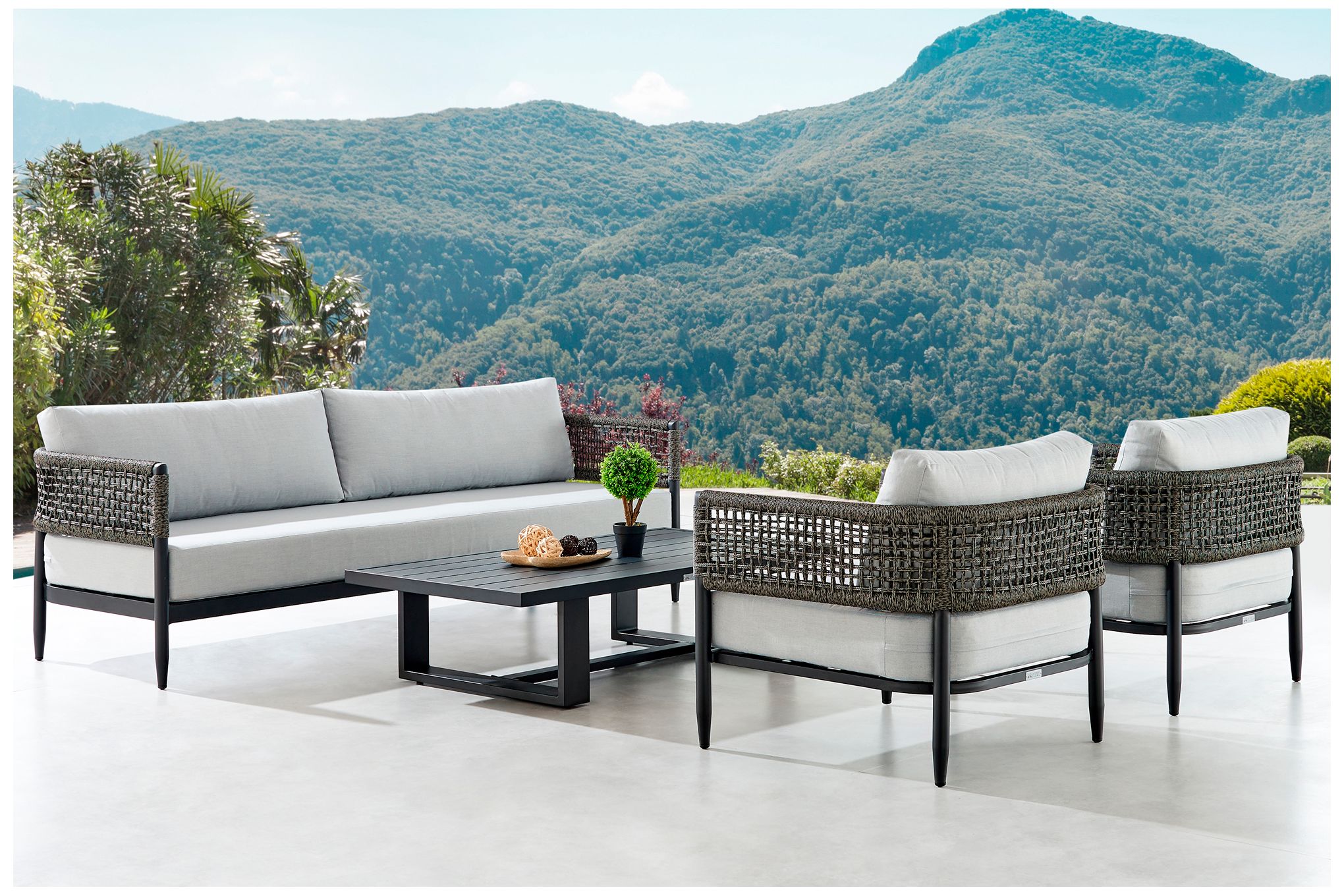 Alegria 4 Piece Outdoor Black Aluminum Conversation Set with Cushions