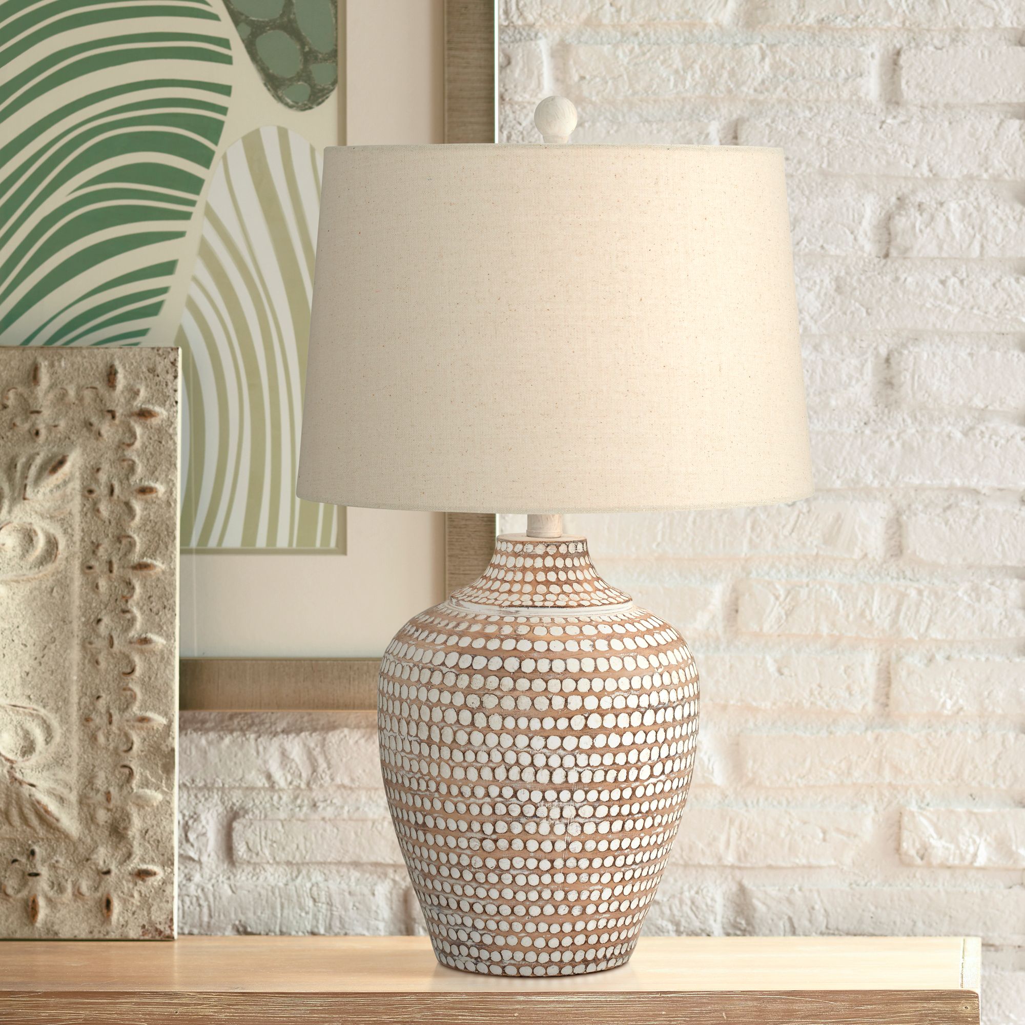 Alese Neutral Earth Finish Textured Dot Jug Table Lamps Set of 2