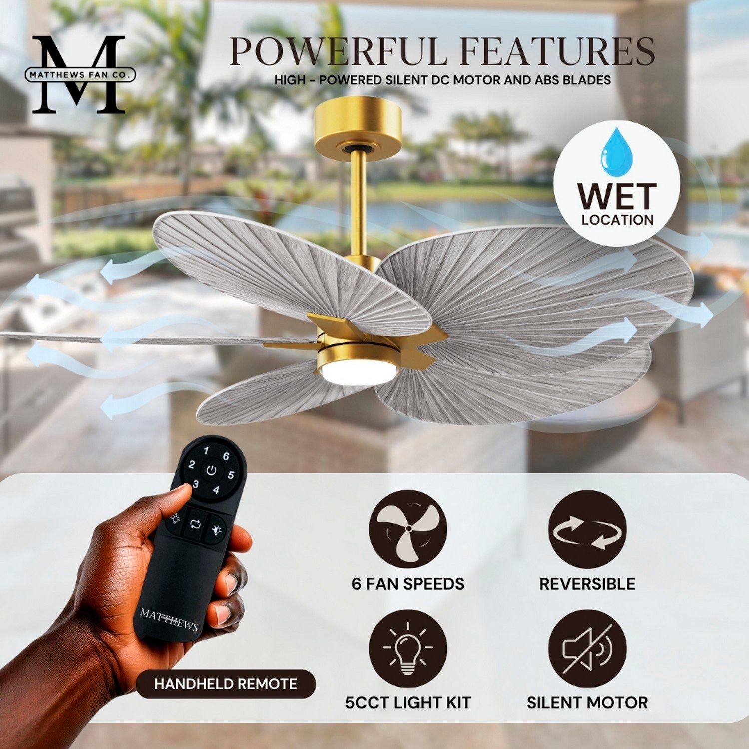 Image 5 Alessandra Tropical 48" Brass Ceiling Fan w/ Barn Wood Blades more views