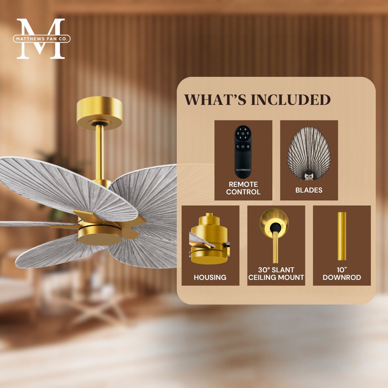 Image 6 Alessandra Tropical 48" Brass Ceiling Fan w/ Barn Wood Blades more views