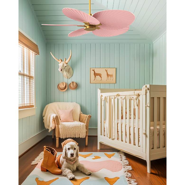 Image 3 Alessandra Tropical 48" Brass Ceiling Fan w/ Light Pink Blades more views